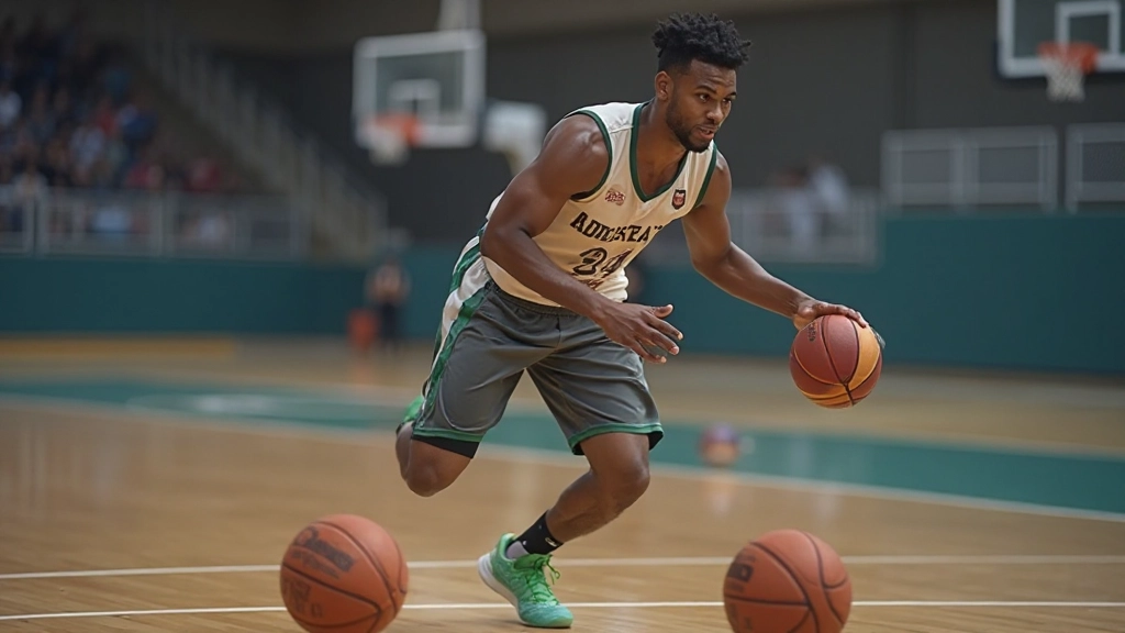 Player executing advanced ball handling and dribbling drills on court