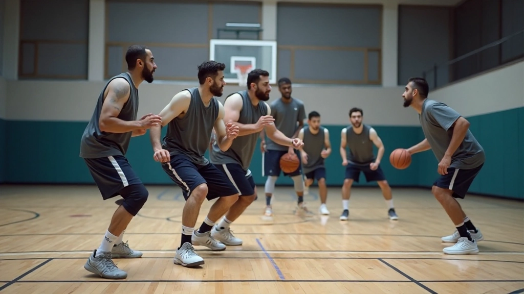 Team executing defensive positioning and coordination drill during practice