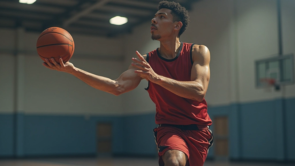 Basketball player demonstrating proper shooting form and release technique during practice session