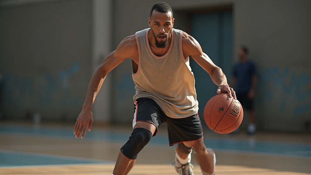 Defensive basketball player demonstrating proper stance and positioning during game situation