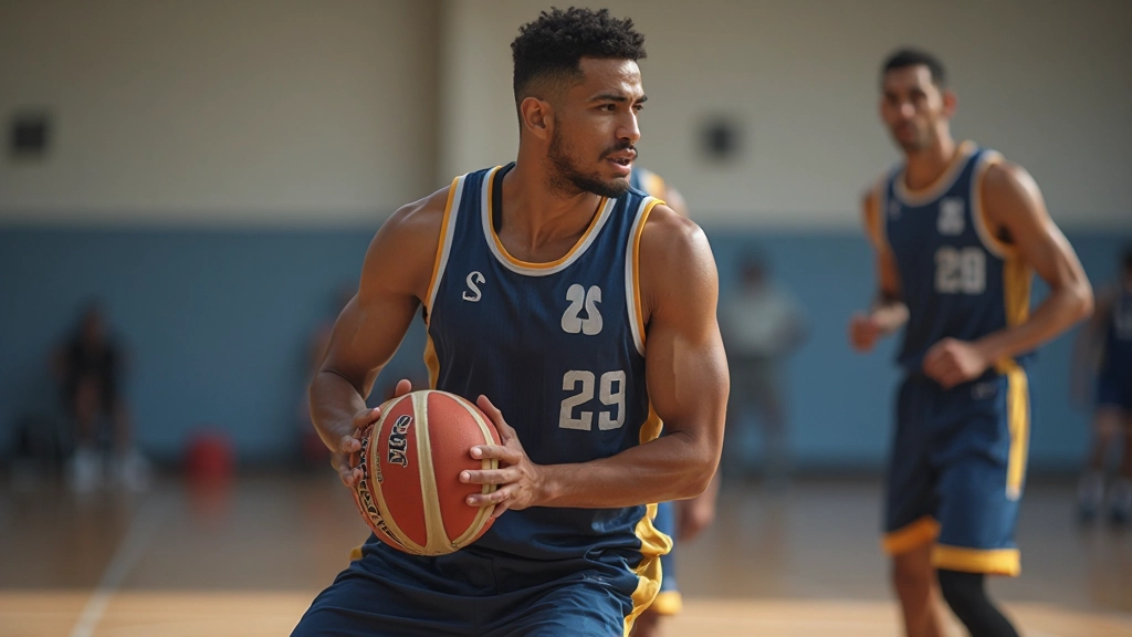 Basketball defensive player demonstrating proper positioning and stance during team defensive drill