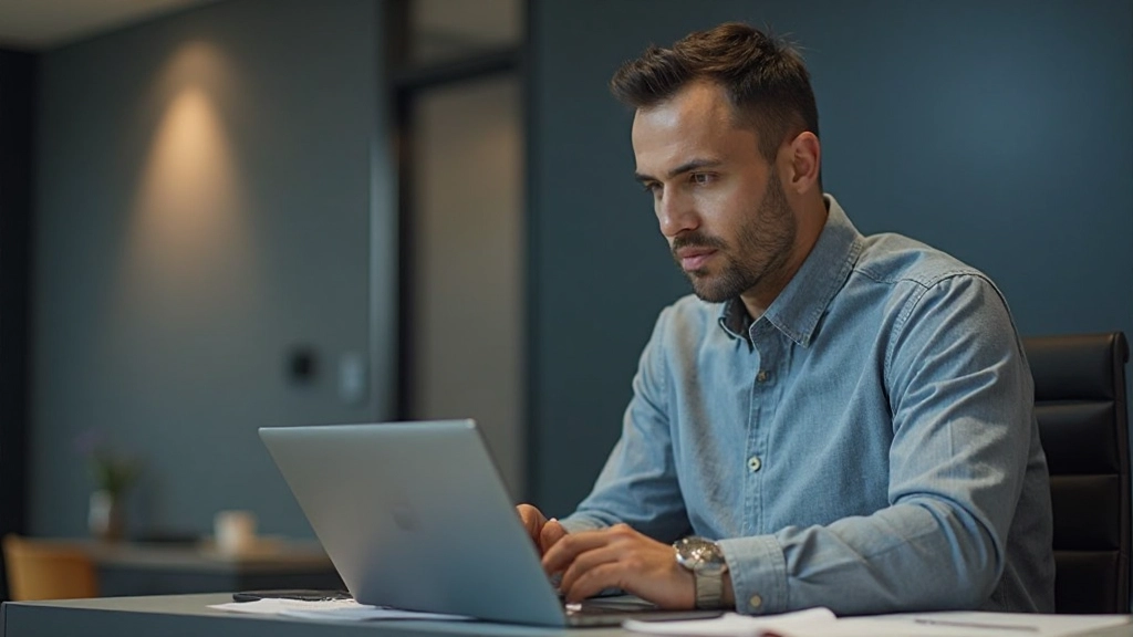 Sports analyst reviewing player performance metrics on computer system in coaching facility